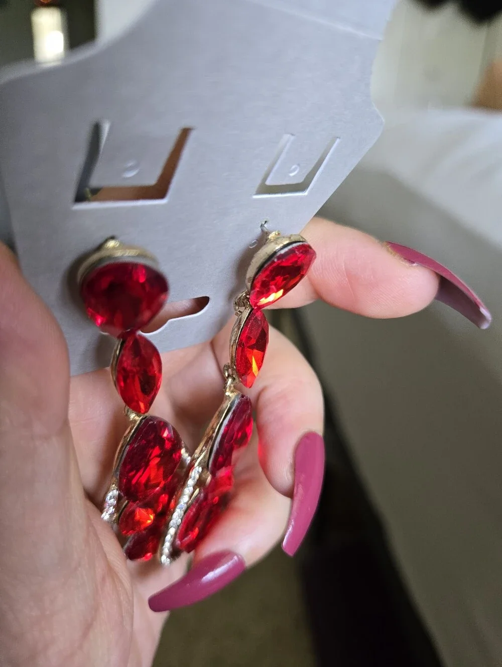 Red Teardrop Crystal Drop Earrings